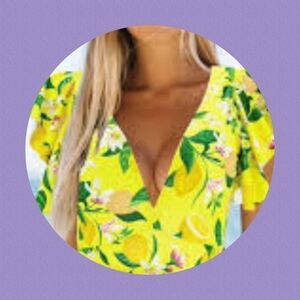 Yellow flower one piece swimsuit